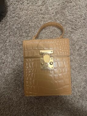 Croc-Embossed Tan Top-Handle Bag